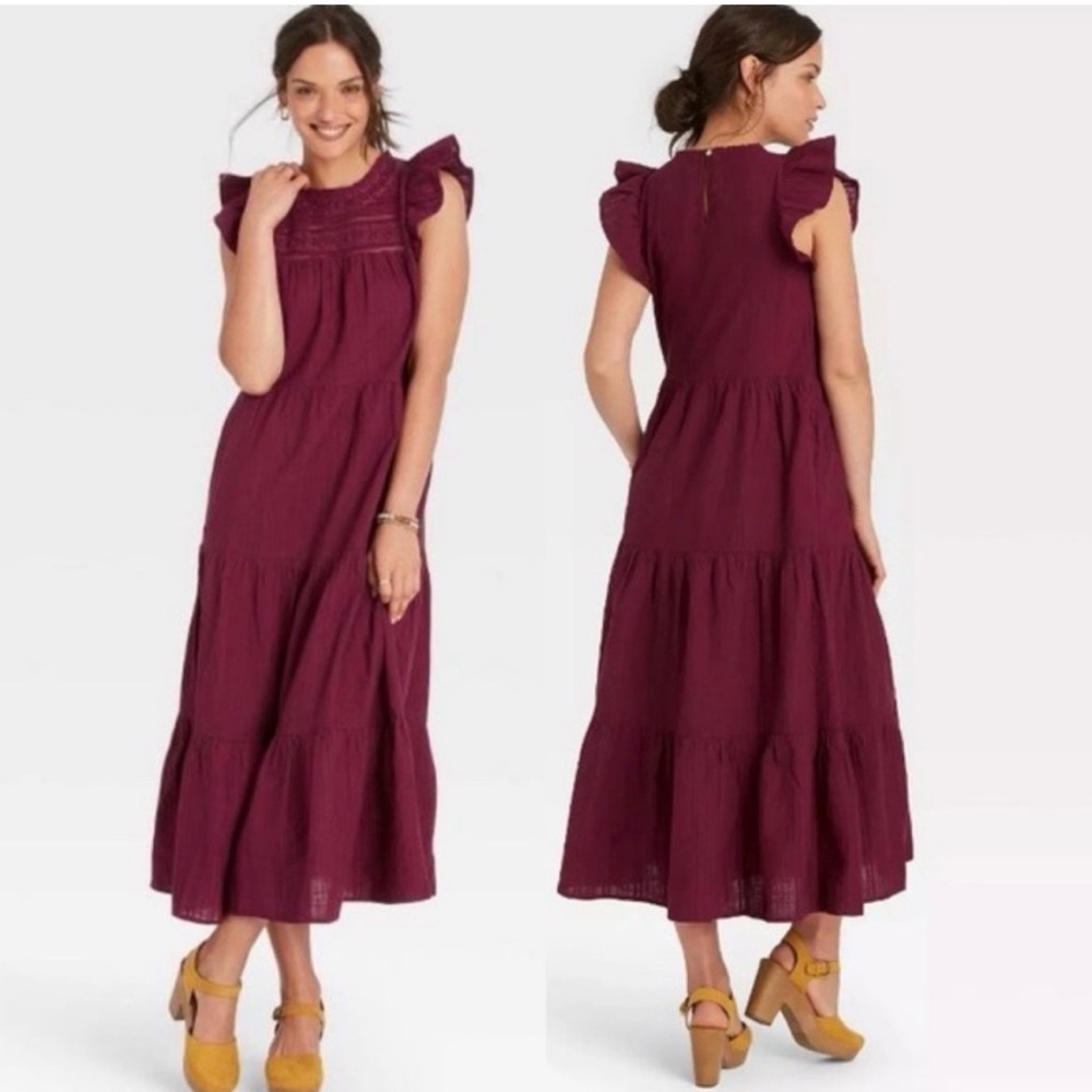 Universal Thread Burgundy Ruffle Maxi Dress